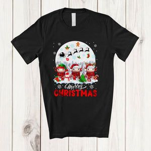 MacnyStore - Merry Christmas; Fantastic X-mas Moon Three Santa Elf Reindeer Axolotl Owner; Family Group T-Shirt