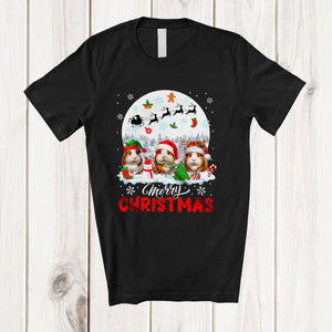 MacnyStore - Merry Christmas; Fantastic X-mas Moon Three Santa Elf Reindeer Guinea Pig Owner; Family Group T-Shirt