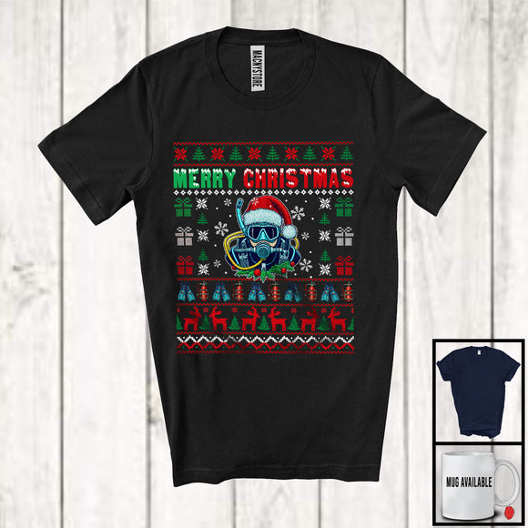 MacnyStore - Merry Christmas; Joyful X-mas Christmas Sweater Santa Scuba Diver Equipments; Family Group T-Shirt