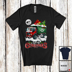 MacnyStore - Merry Christmas; Joyful X-mas Moon Tree Santa Driving Garbage Truck Driver Lover; Family Group T-Shirt