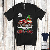 MacnyStore - Merry Christmas; Joyful X-mas Moon Tree Santa Driving Pickup Truck Driver Lover; Family Group T-Shirt