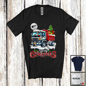 MacnyStore - Merry Christmas; Joyful X-mas Moon Tree Santa Driving Truck Driver Lover; Family Group T-Shirt