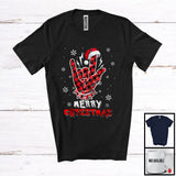 MacnyStore - Merry Christmas; Joyful X-mas Red Plaid Santa Rock Hand Sign Language; ASL Family Group T-Shirt