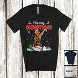 MacnyStore - Merry Christmas; Joyful X-mas Santa Gingerbread Riding Giraffe; Snowing Animal Lover T-Shirt