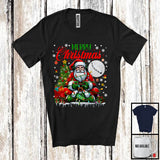 MacnyStore - Merry Christmas; Lovely Santa Holding Game Controller; X-mas Tree Lights Gaming Gamer Team T-Shirt