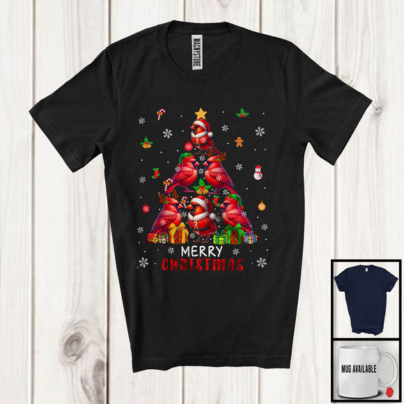 MacnyStore - Merry Christmas; Lovely Santa Reindeer Elf Cardinal X-mas Tree; Bird Cardinal Animal Lover T-Shirt