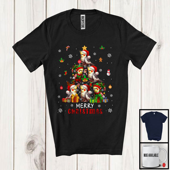 MacnyStore - Merry Christmas; Lovely Santa Reindeer Elf Cockatiel X-mas Tree; Bird Cockatiel Animal Lover T-Shirt