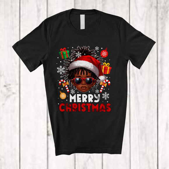 MacnyStore - Merry Christmas; Lovely X-mas Afro Boy Sunglasses Face; Black African American Family T-Shirt