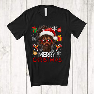 MacnyStore - Merry Christmas; Lovely X-mas Afro Men Sunglasses Face; Black African American Family T-Shirt