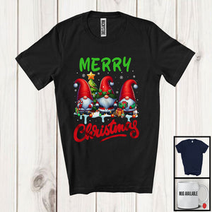 MacnyStore - Merry Christmas; Lovely X-mas Three Gnomes Gnomies Santa; Snowing Matching Family Group T-Shirt