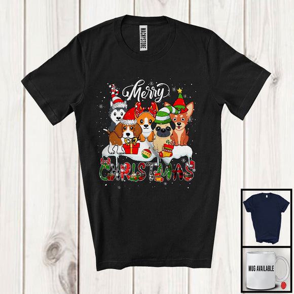 MacnyStore - Merry Christmas; Wonderful Christmas Three Santa Reindeer Dogs; Pajama Family Group T-Shirt