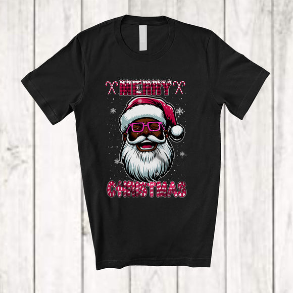 MacnyStore - Merry Christmas; Wonderful X-mas Man Afro Pink Santa Glasses; African Family Group T-Shirt