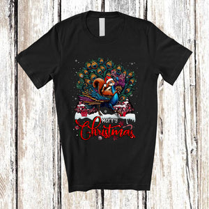 MacnyStore - Merry Christmas; Wonderful X-mas Pink Trees Santa Squirrel Riding Peacock Reindeer; Family Animal T-Shirt