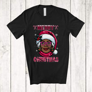 MacnyStore - Merry Christmas; Wonderful X-mas Woman Afro Pink Santa Glasses; African Family Group T-Shirt