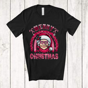 MacnyStore - Merry Christmas; Wonderful X-mas Woman Pink Santa Glasses; Rainbow African Family Group T-Shirt