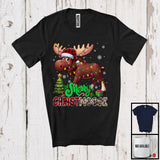 MacnyStore - Merry Christmoose; Adorable Christmas Lights Moose Santa Reindeer Leopard Plaid; Family Group T-Shirt