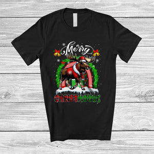 MacnyStore - Merry Christmoose; Amazing Christmas Plaid Santa Moose; Pajamas Rainbow Family Group T-Shirt