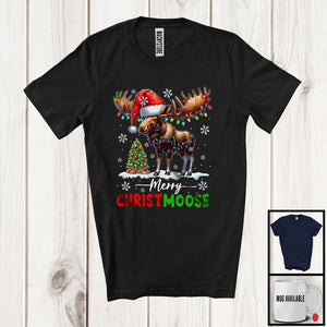 MacnyStore - Merry Christmoose; Awesome Christmas Lights Santa Moose; Snowing Around Family Group T-Shirt