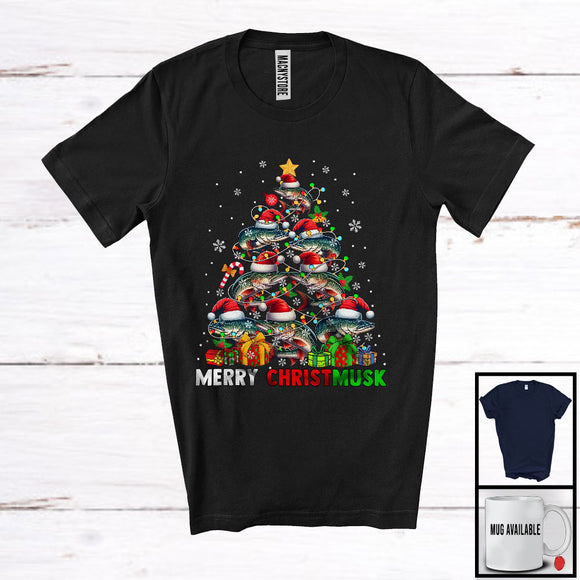 MacnyStore - Merry Christmusk; Humorous Christmas Lights Tree Muskellunge Musky Muskie; Fishing T-Shirt