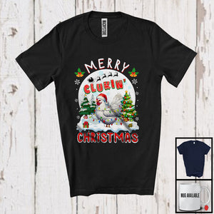 MacnyStore - Merry Cluckin' Christmas; Humorous X-mas Moon Santa Chicken; Farm Farmer Group T-Shirt