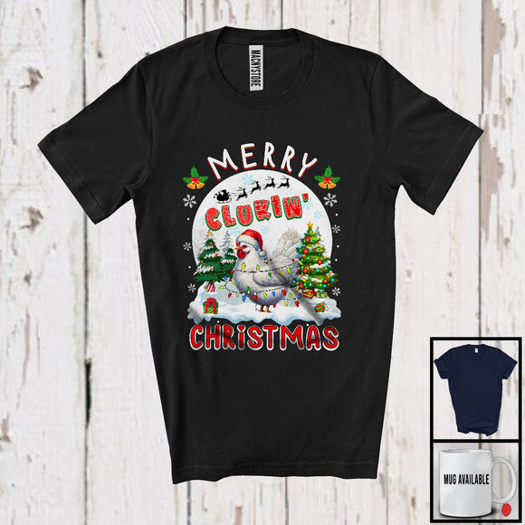 MacnyStore - Merry Cluckin' Christmas; Humorous X-mas Moon Santa Chicken; Farm Farmer Group T-Shirt