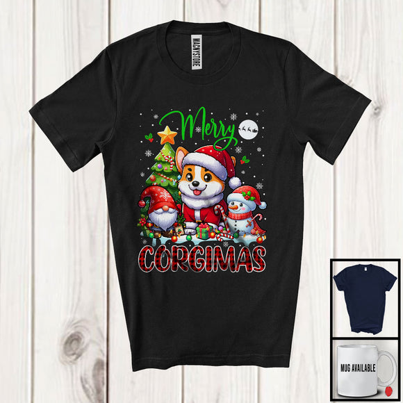 MacnyStore - Merry Corgimas; Amazing Christmas Tree Pajama Santa Corgi; Plaid Snowman Gnome Group T-Shirt