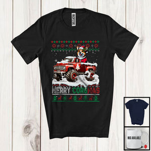 MacnyStore - Merry Corgmas; Merry Christmas Snow Santa Corgi Driving Monster Truck; X-mas Sweater T-Shirt