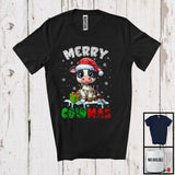 MacnyStore - Merry Cowmas; Adorable Christmas Santa Cow; X-mas Lights Snowing Farm Farmer T-Shirt