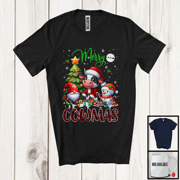 MacnyStore - Merry Cowmas; Amazing Christmas Tree Pajama Santa Cow; Plaid Snowman Gnome Farmer T-Shirt