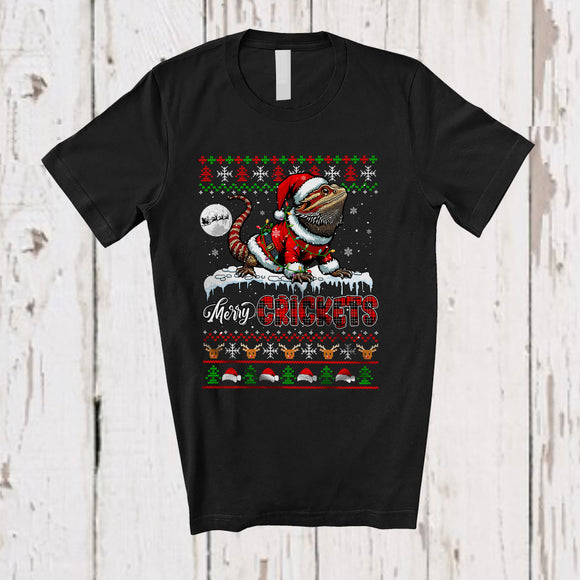 MacnyStore - Merry Crickets; Amazing Christmas Lights Santa Bearded Dragon Plaid; Sweater Family T-Shirt