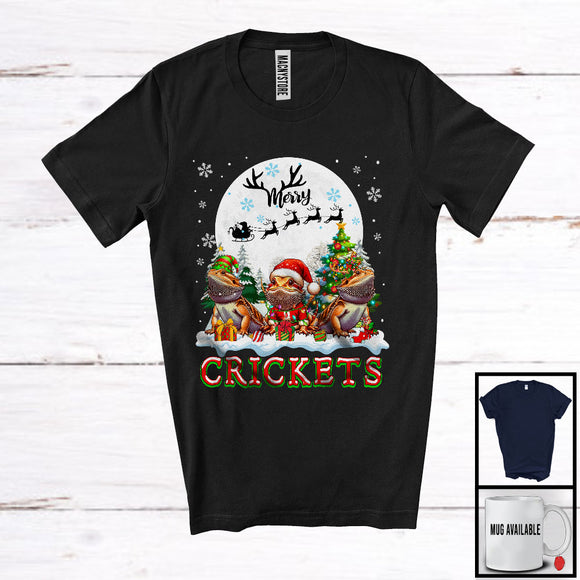 MacnyStore - Merry Crickets; Amazing Christmas Lights Three ELF Santa Bearded Dragons; Snowman T-Shirt