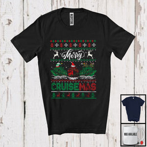 MacnyStore - Merry Cruisemas; Joyful Christmas Snowing Sweater Three Leopard Plaid Cruise Ship; Family T-Shirt