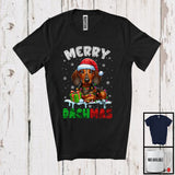 MacnyStore - Merry Dachmas; Adorable Christmas Santa Dachshund; X-mas Lights Snowing Family Group T-Shirt