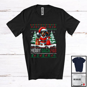 MacnyStore - Merry Dachsmas; Humorous Christmas Sweater Dachshund Santa With X-mas Tree; Family Group T-Shirt