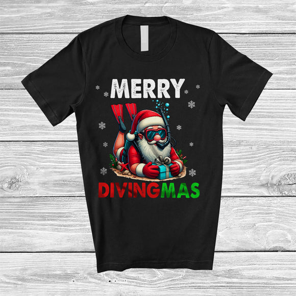 MacnyStore - Merry Divingmas; Fantastic Christmas Santa Scuba Diving Lover; X-mas Diver Family Group T-Shirt