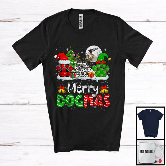 MacnyStore - Merry Dogmas; Amazing Christmas Tree Leopard Plaid Dog Paws; X-mas Moon Snowing T-Shirt