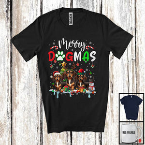 MacnyStore - Merry Dogmas, Cheerful Christmas Three Santa Reindeer ELF Dachshund Owner, X-mas Group T-Shirt