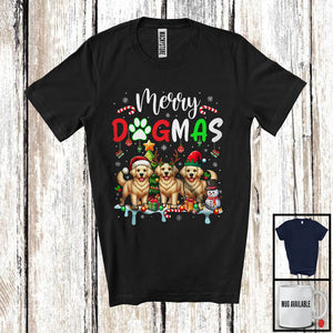 MacnyStore - Merry Dogmas, Cheerful Christmas Three Santa Reindeer ELF Golden Retriever Owner, X-mas Group T-Shirt