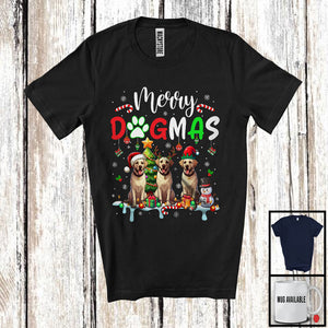 MacnyStore - Merry Dogmas, Cheerful Christmas Three Santa Reindeer ELF Labrador Retriver Owner, X-mas Group T-Shirt