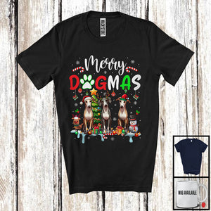 MacnyStore - Merry Dogmas, Cheerful Christmas Three Santa Reindeer ELF Whippet Owner, X-mas Group T-Shirt