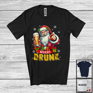 MacnyStore - Merry Drunk; Cheerful Christmas Sweater Santa Drinking Beer; Germany Drunker Snowing T-Shirt