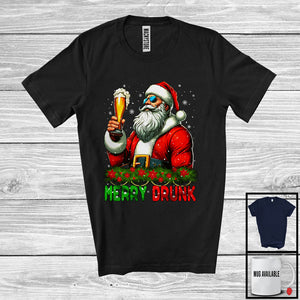 MacnyStore - Merry Drunk; Sarcastic Christmas Santa Drinking Beer Snowing; Drunker Matching Family Group T-Shirt