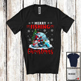 MacnyStore - Merry Fishing Christmas; Awesome X-mas Snowing Santa Fishing Lover; Family Group T-Shirt