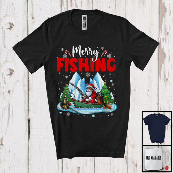 MacnyStore - Merry Fishing; Wonderful Christmas Winter Santa Go Fishing; Outside Activities Group T-Shirt