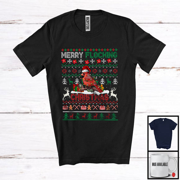 MacnyStore - Merry Flocking Christmas; Awesome X-mas Lights Sweater Cardinal Santa; Snowing Bird Lover T-Shirt