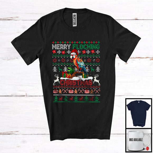 MacnyStore - Merry Flocking Christmas; Awesome X-mas Lights Sweater Parrot Santa; Snowing Bird Lover T-Shirt