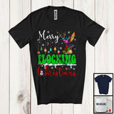 MacnyStore - Merry Flocking Christmas; Cheerful X-mas Lights Santa Hummingbird Snowing; Bird Family Group T-Shirt