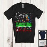 MacnyStore - Merry Flocking Christmas; Cheerful X-mas Lights Santa Macaw Snowing; Bird Family Group T-Shirt