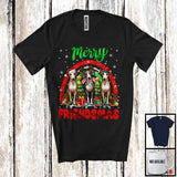 MacnyStore - Merry Friendmas, Amazing Christmas Three Whippet Santa ELF Reindeer, Rainbow Snowing T-Shirt