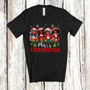 MacnyStore - Merry Friendsmas; Adorable Christmas Lights Santa African American Girl; Friends Group.png T-Shirt